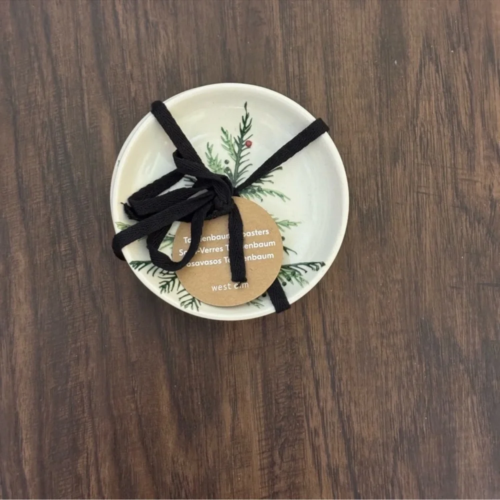West Elm Tannenbaum Holly stoneware coasters set Set of 4